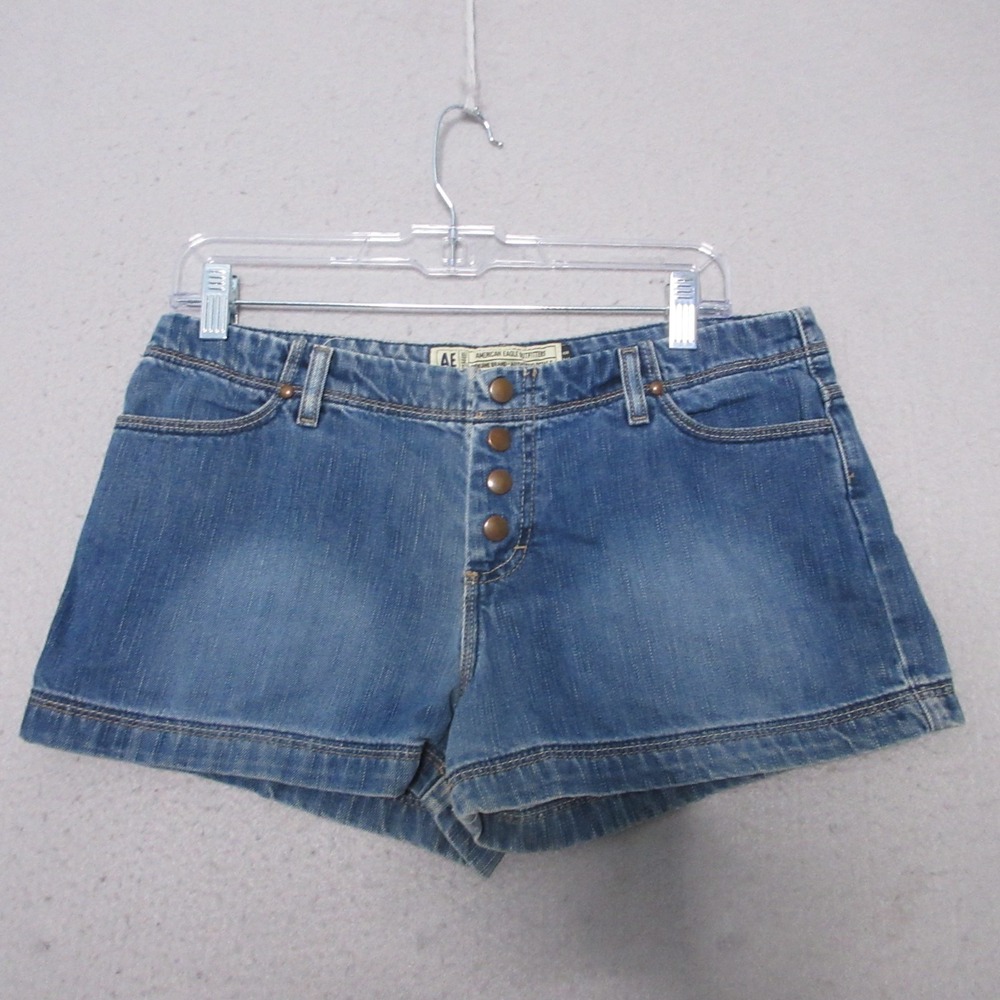 Vintage American Eagle Jean Short Shorts 8 Low Rise Y2K 90s Snap Button Denim